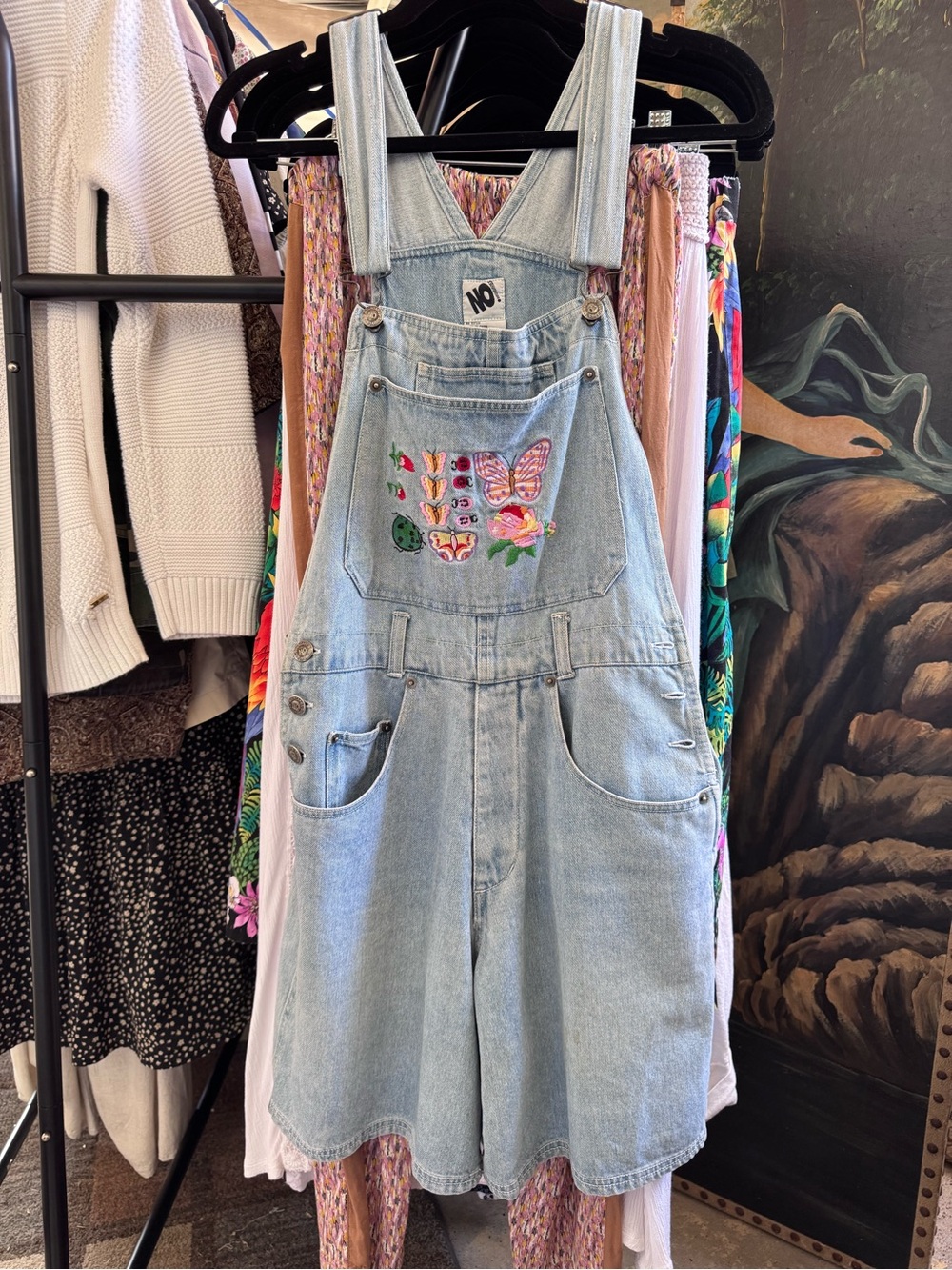 100% Cotton Light Blue Denim Embroidered Short Overalls